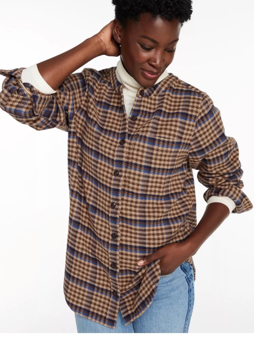 L.L. Bean Brown and Blue Plaid Button-Down Shirt Sz L All Cotton